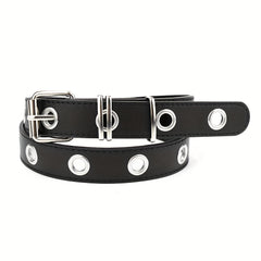 Punk Eyelet PU Leather Belt Unisex Solid Rock Belt For Jeans Dresses