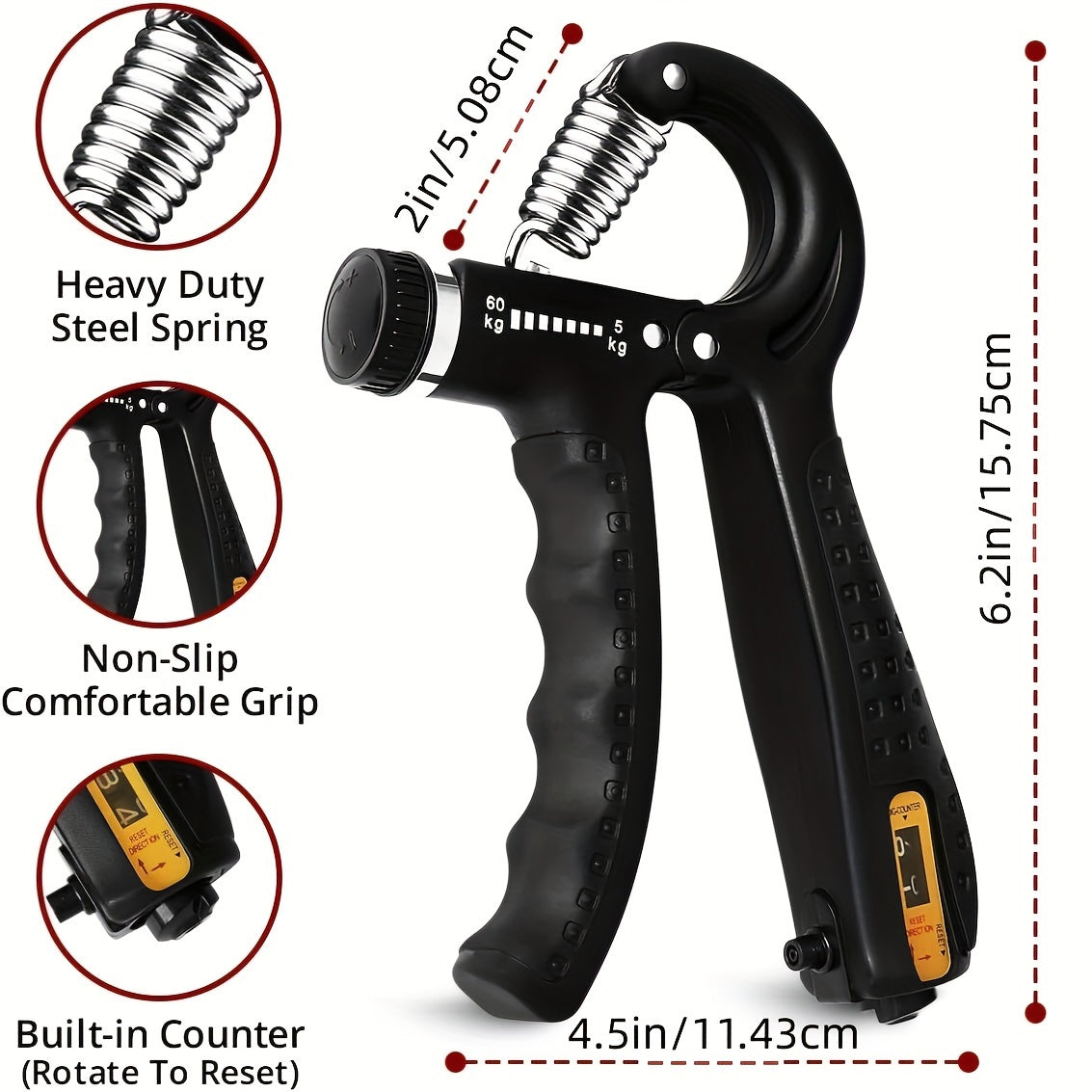 Adjustable Hand Grip Strengthener 10-130lbs Forearm Exerciser