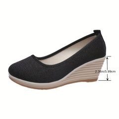 Women's Mesh Wedge Shoes Soft Sole Slip On Linen Heels