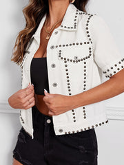 Studded Denim Jacket Single Breasted Button Coat