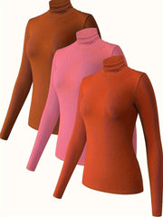 3pcs Women's Soft Thermal Turtleneck Top Plush Underwear