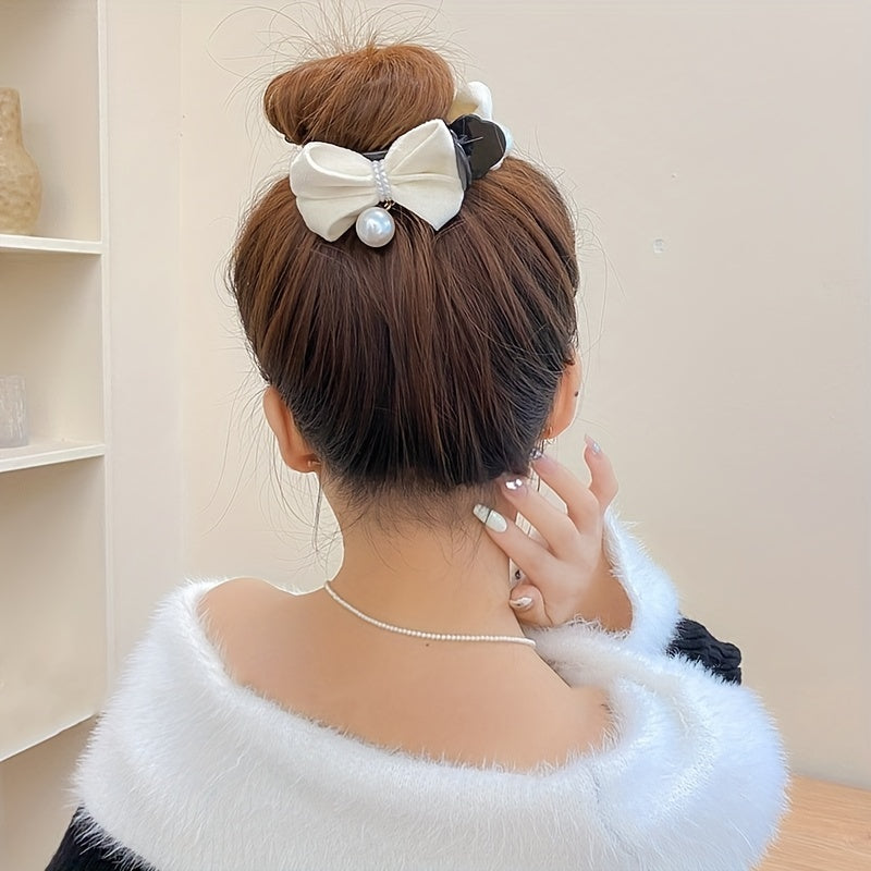 Duck Billed Bow Hair Clip Pearl Ponytail Holder Claw Women Girls Clip