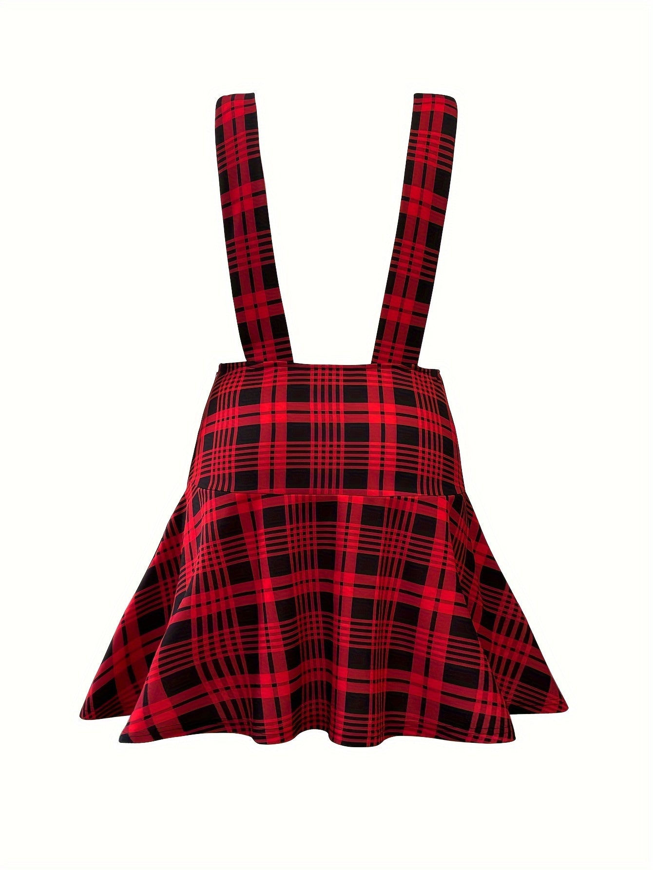  Plaid Print Button Decor A line Suspender Skirt