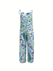  Floral Print Tie Shoulder Overalls