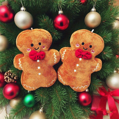 Christmas Tree Decorations 2pcs Plush Gingerbread Man Ornaments Red Bow Tie