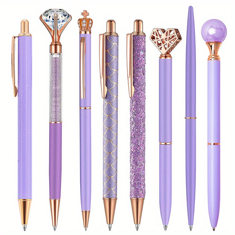 8pcs Purple Ballpoint Pen Set Metal Fancy Pens for Journaling School Office