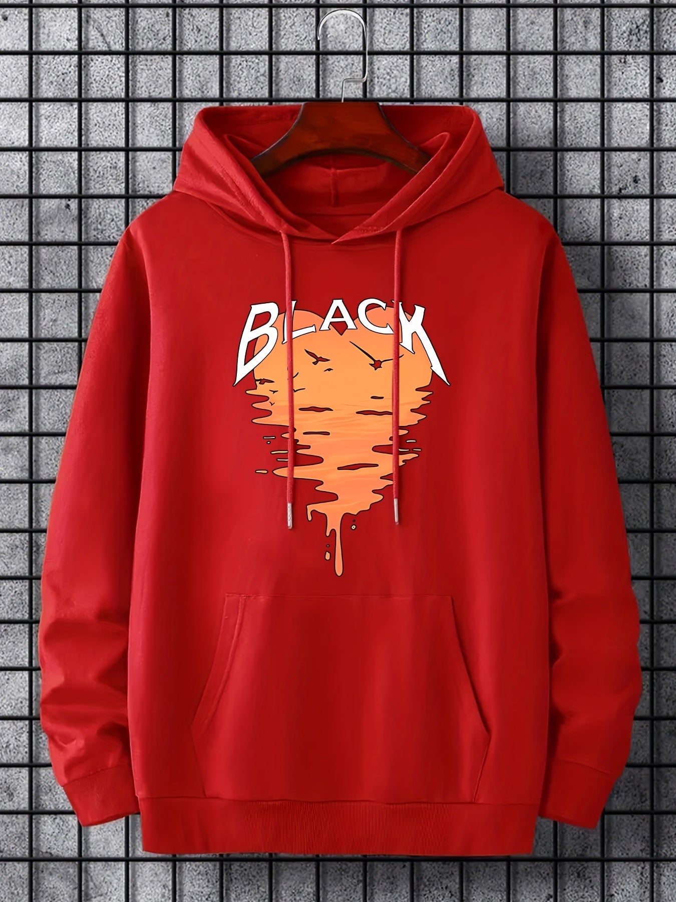 Heart Shape Print Hoodie Men's Graphic Pullover Hoodie