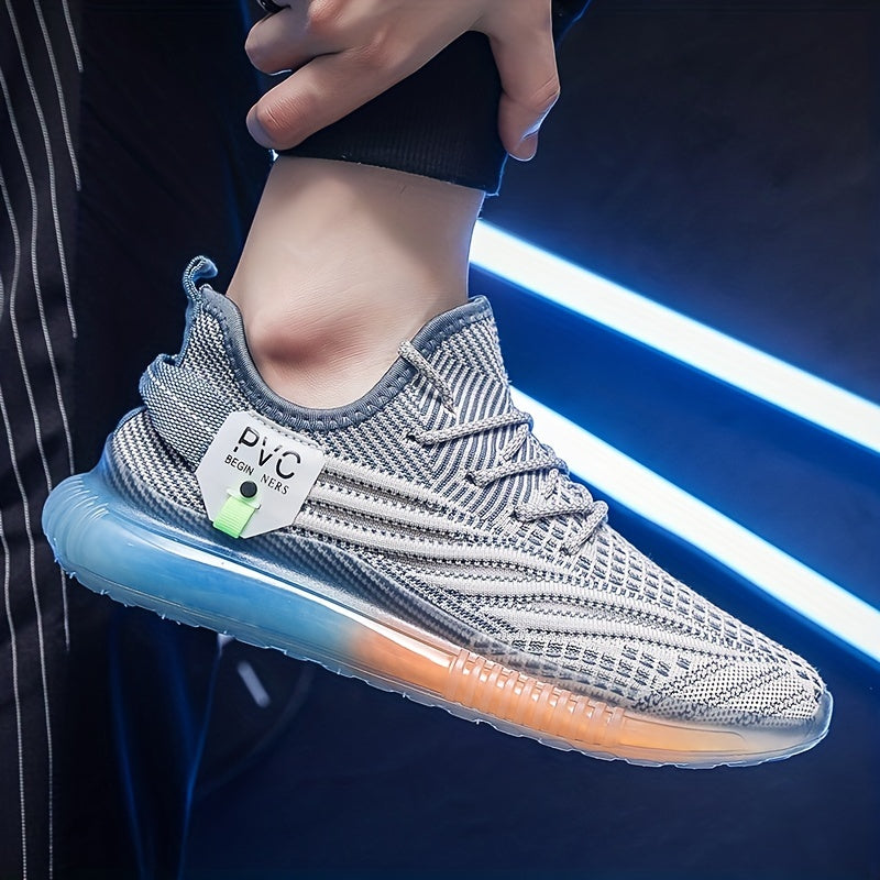 Men's Breathable Knit Lace-Up Sneakers Casual Outdoor Walking Shoes