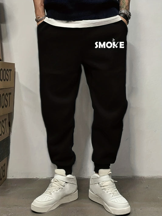 Smoke Letter Print Joggers Men's Pants for Spring Summer