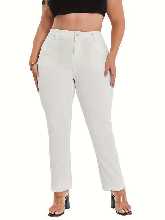  High Rise Fringe Trim Jeans
