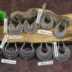 Vintage Ancient Silver U Shaped Earrings Women's Boho Hollow Dangle Earrings