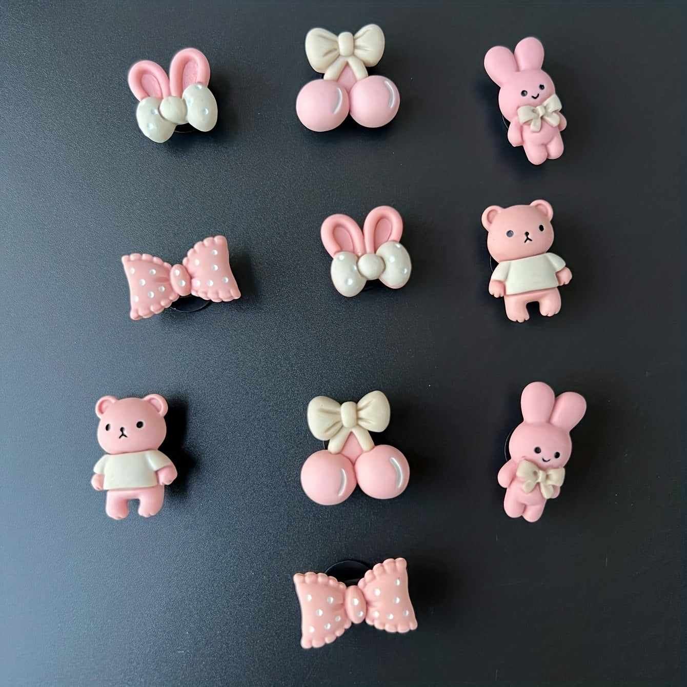 10pcs Cartoon Bear & Rabbit Shoe Decorations Pink for Clogs