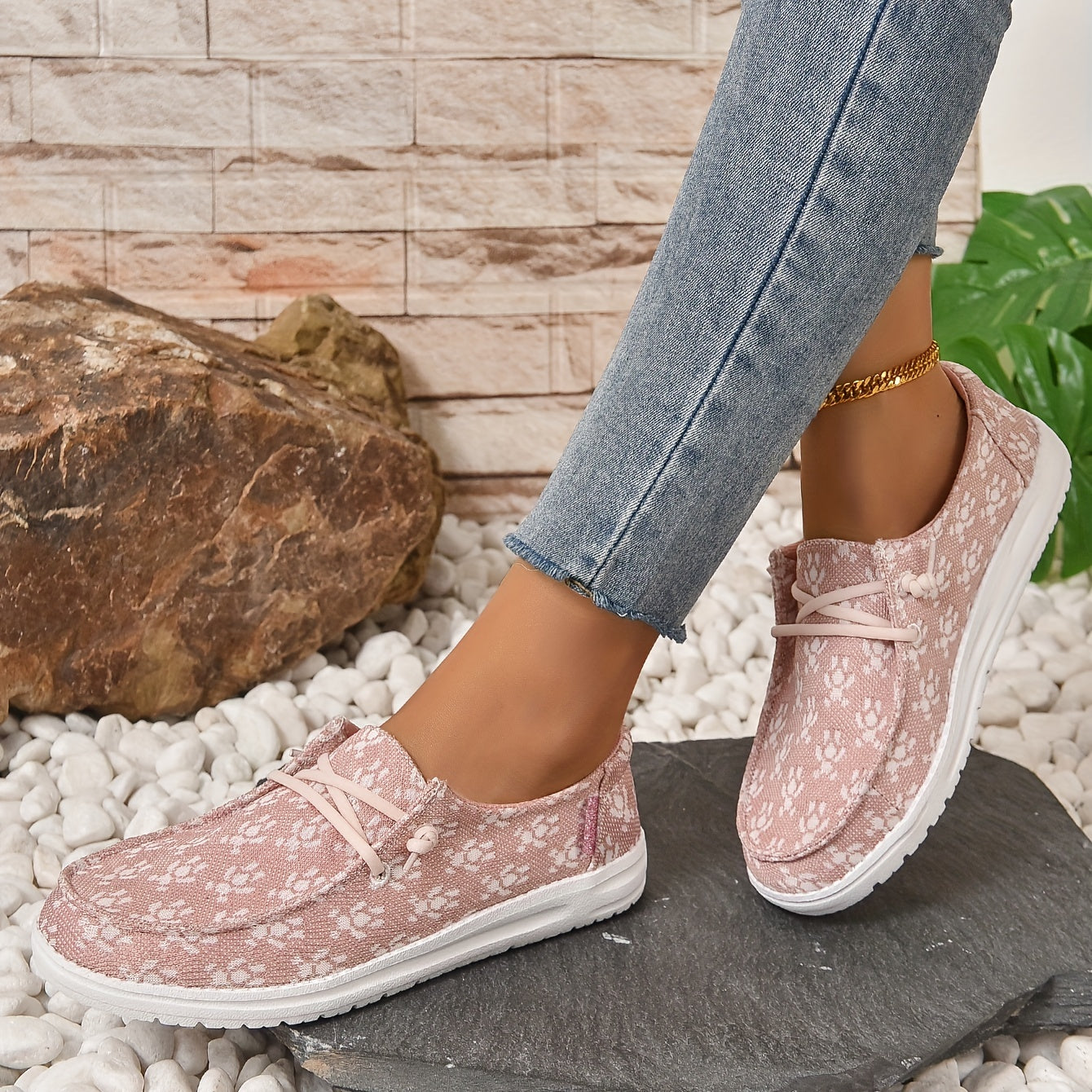 Pink Bear Pattern Loafers Slip On Flat Shoes