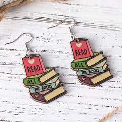 Wooden Book Love Earrings For Librarian Teacher Student