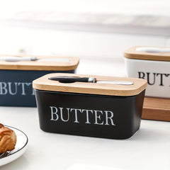 Ceramic Butter Dish With Bamboo Lid - Kitchen Sealed Jar