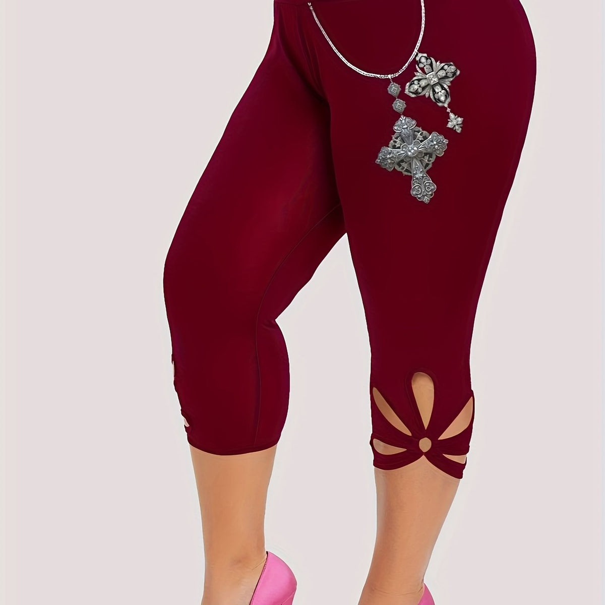 Solid Cutout Skinny Capris Leggings for Women