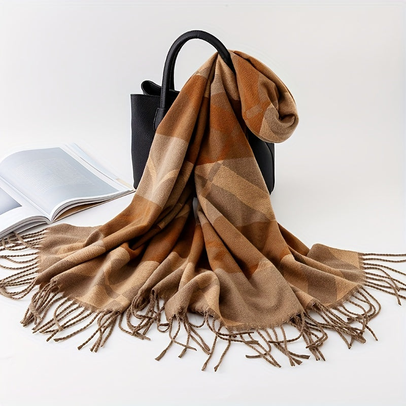 Winter Plaid Soft Warm Scarf Long Tassel Shawl Unisex