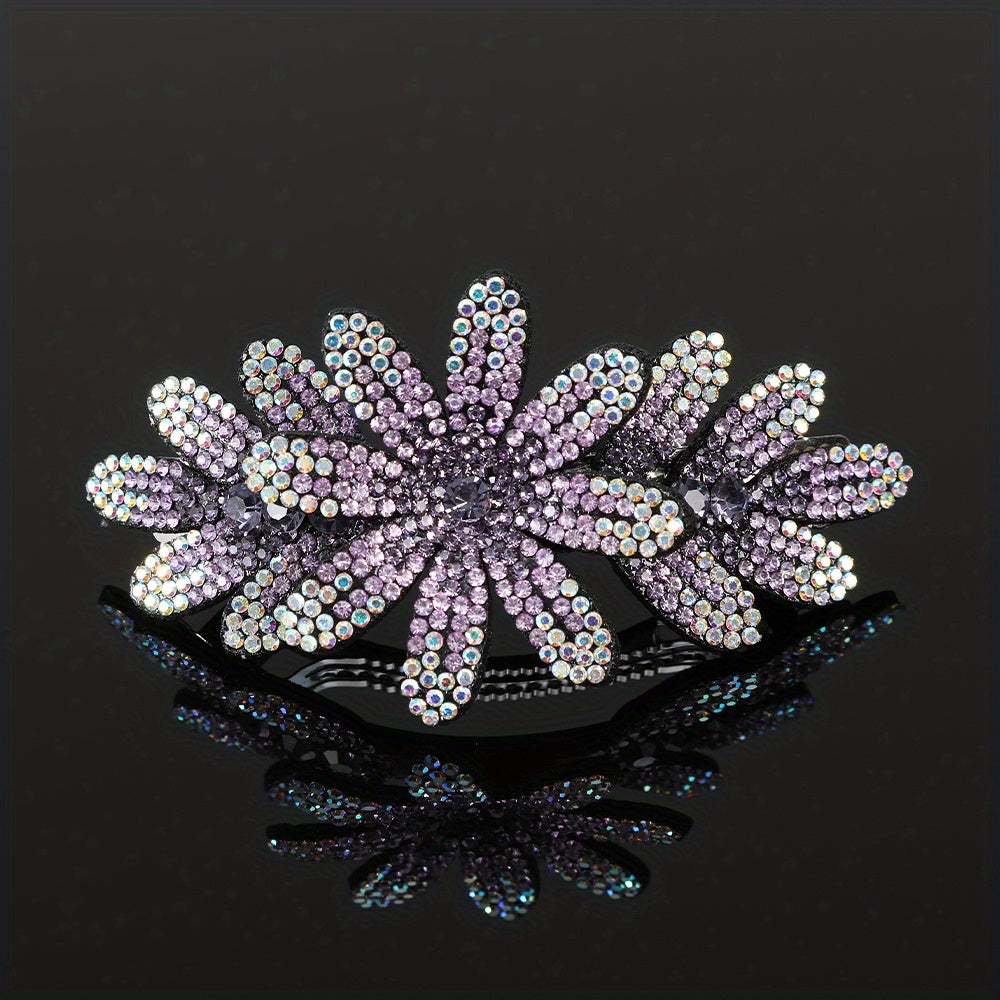 Vintage Flower & Rhinestone Hair Clip Barrette
