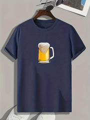 Beer Print Men's Comfy T shirt Slightly Stretch Breathable Tee