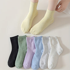 7 Pairs Dot Print Ribbed Socks Women's Mid Tube Stockings