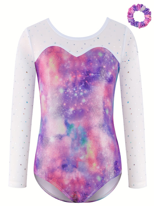 Girls Sequin Long Sleeve Starry Sky Leotard for Ballet Dance
