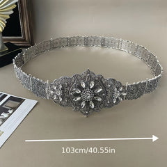 Slavic Women's Belt with Rhinestones and Metal Detail