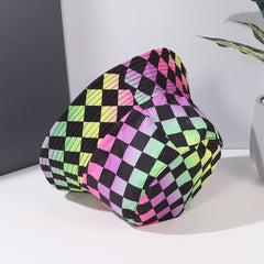 Colorful Plaid Bucket Hat Casual Sunscreen Fisherman Cap