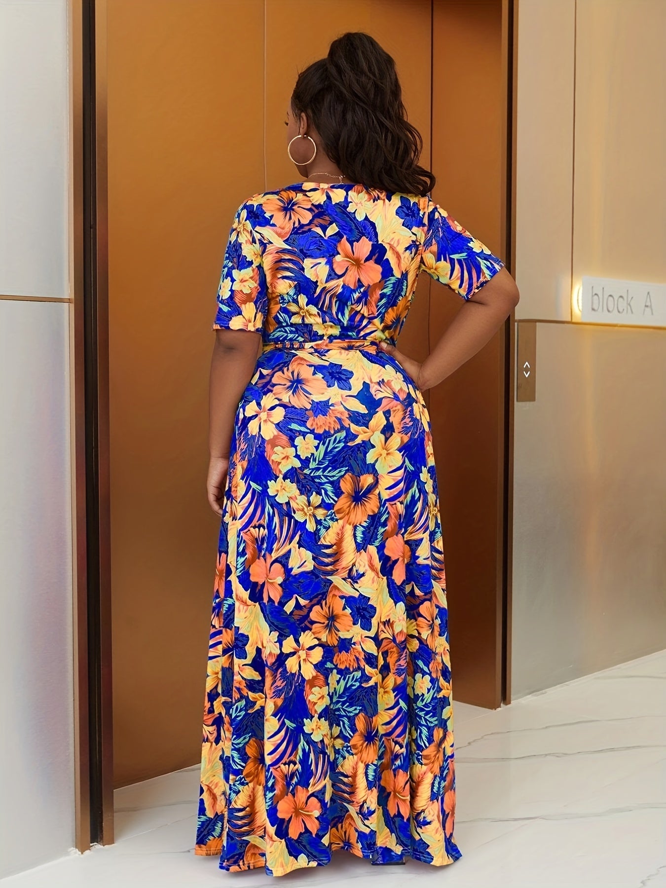  Flower Print High Waist Wrap Maxi Dress