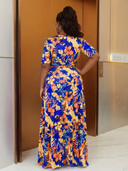  Flower Print High Waist Wrap Maxi Dress