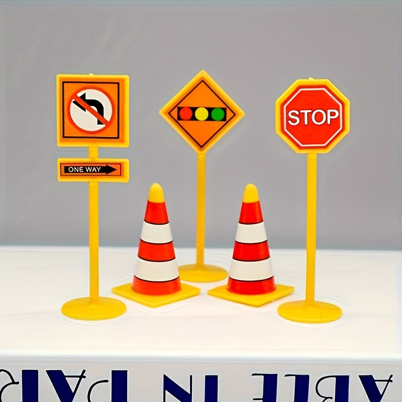 5pcs Road Sign Model Toys Mini Roadblock Plastic Construction Traffic Signs