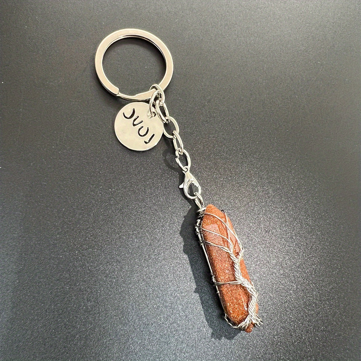Natural Raw Stone Crystal Healing Tree Keychain For Men