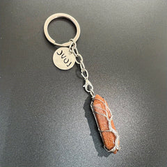 Natural Raw Stone Crystal Healing Tree Keychain For Men