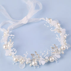Girls Flower Headband with Faux Pearl Decoration for Wedding Party