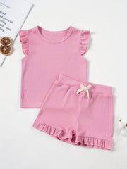 2Pcs Toddler Girls Summer Outfit Sleeveless Tops Shorts Set
