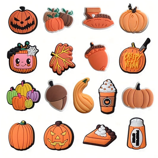17pcs Halloween Pumpkin Shoe Charms for Clogs Sandals PVC Shoe Decorations