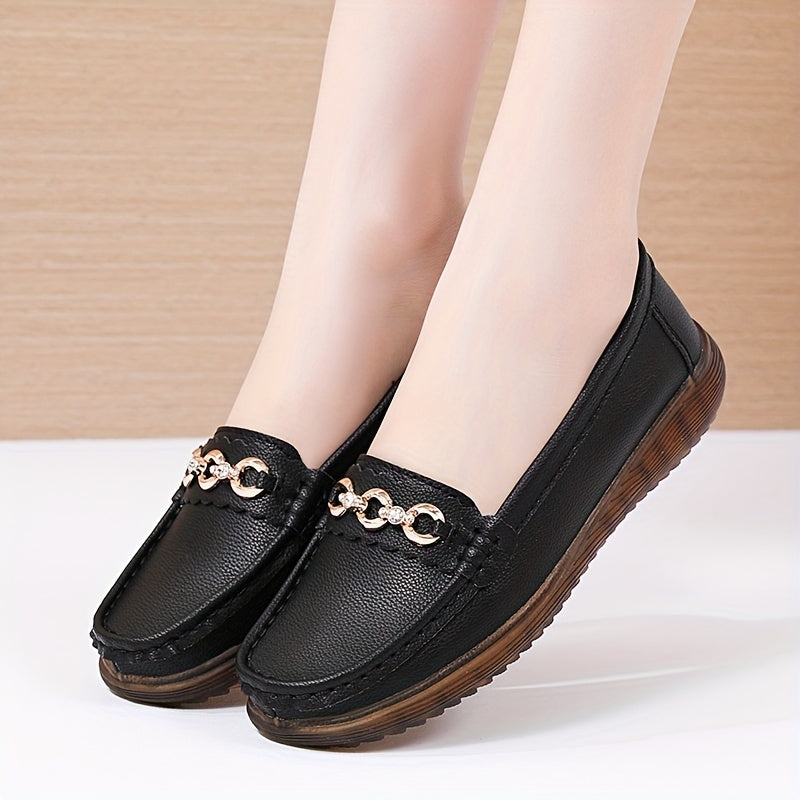 Rhinestone Flat Loafers Soft Sole Non Slip Shoes Women's Walking Flats
