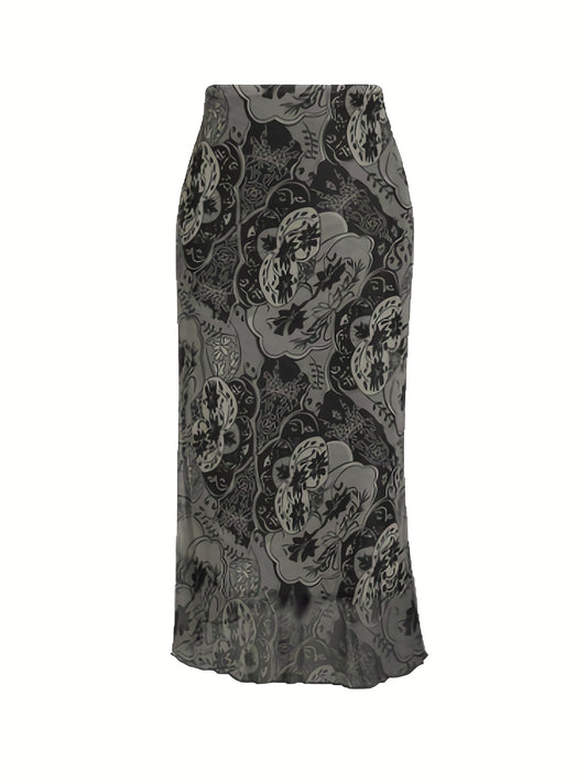 Vintage Floral Print High Waist Midi Skirt for Spring & Summer