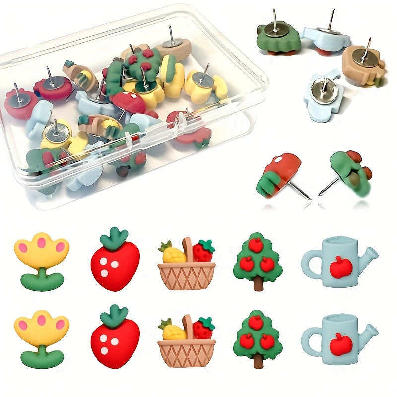 20pcs Cartoon Flower Thumb Nails Push Pins Fruit Basket Cork Board Decoration