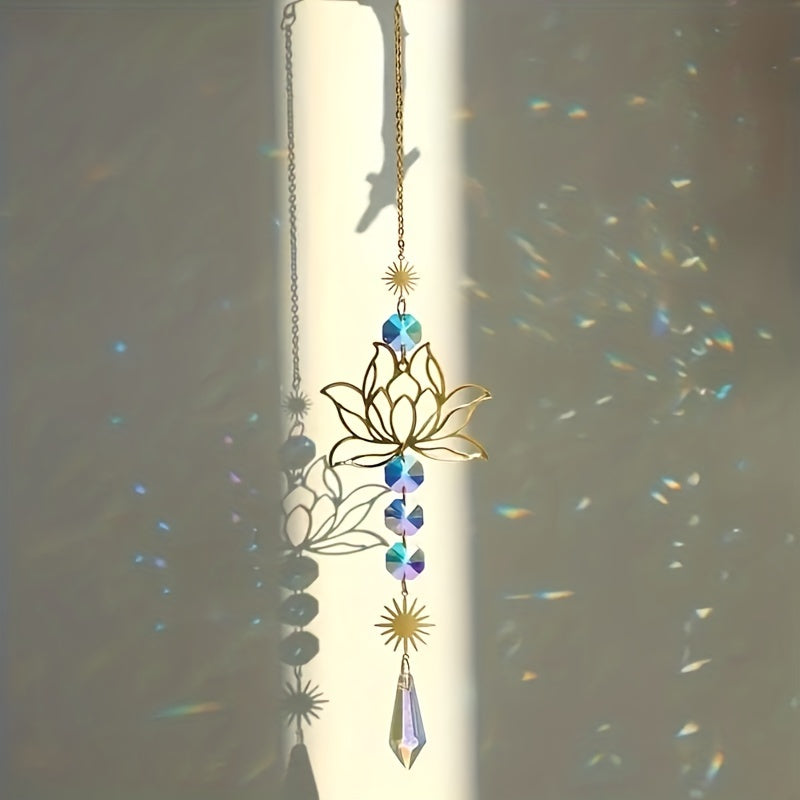 Lotus Flower Crystal Sun Catcher Wind Chime for Decor