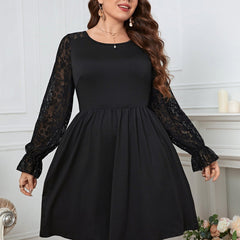  Long Sleeve Lace Crew Neck Ball Gown