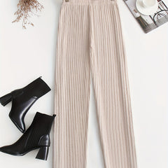  Women's Solid Ribbed High Rise Casual Pants