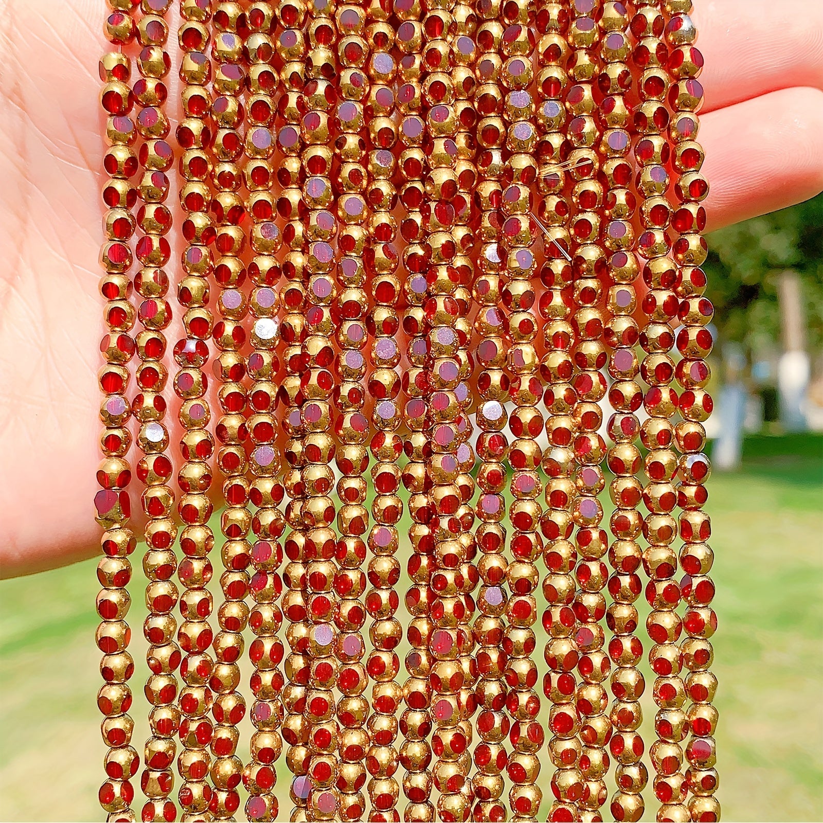 55pcs Golden Faceted Crystal Beads Red Glass Spacer Beads