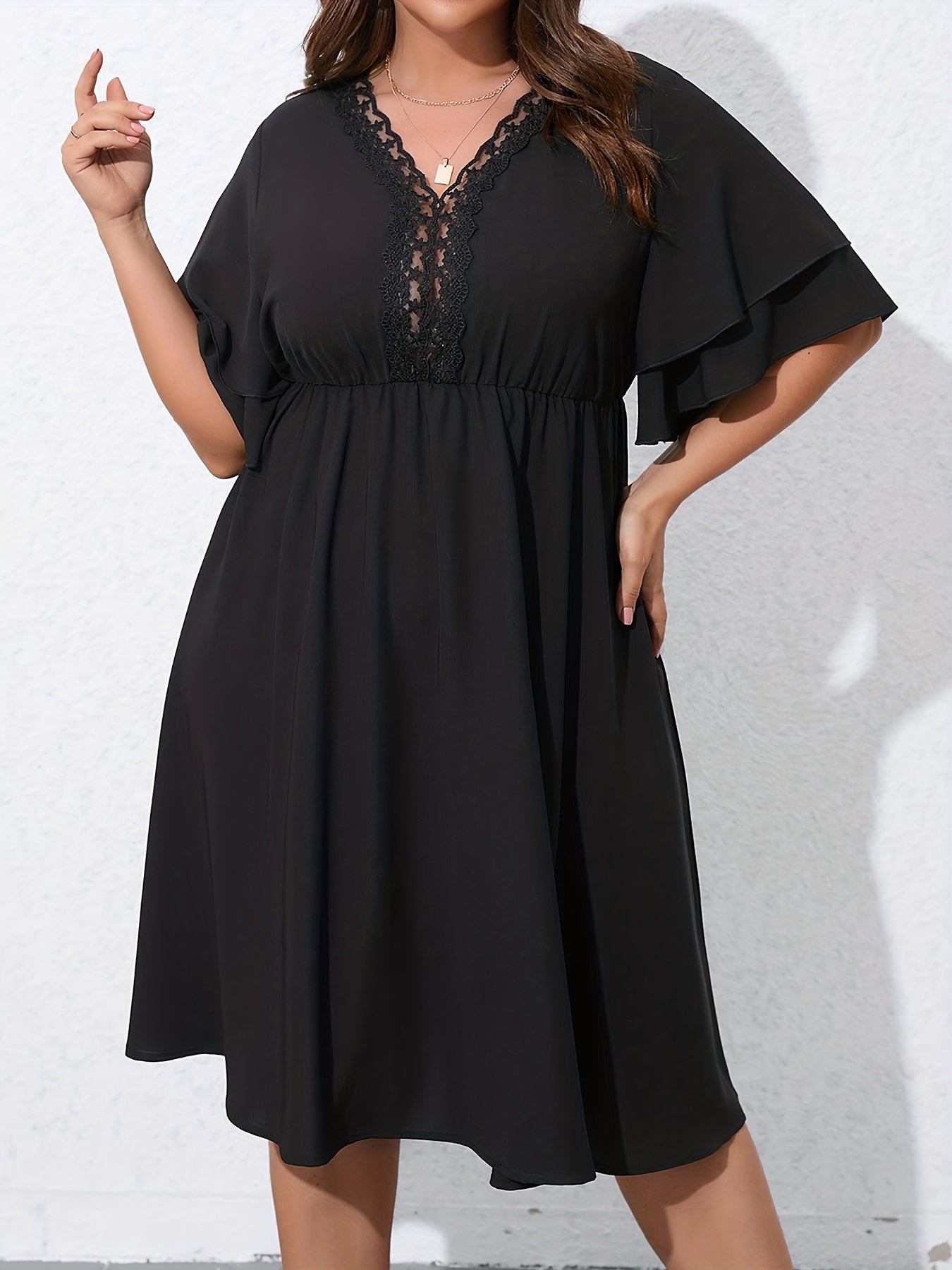  V Neck Layered Sleeve Dress