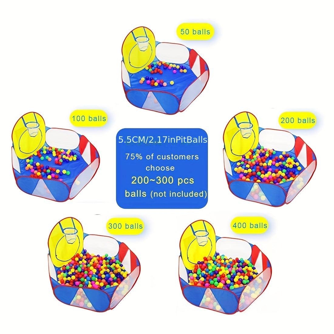 Large Kids Ball Pit Tent with Basketball Hoop & Storage Bag
