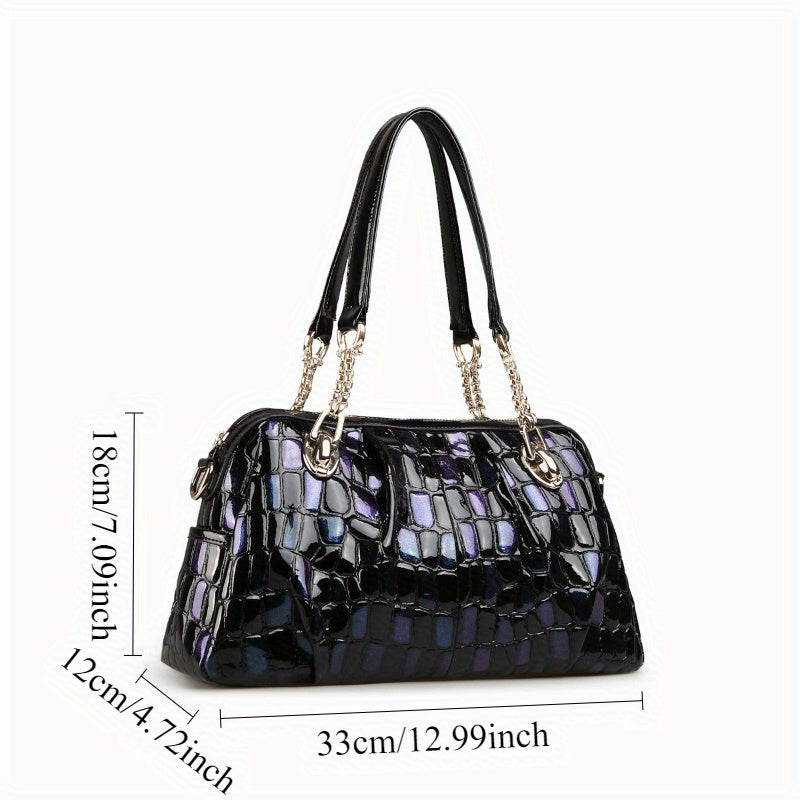 Vintage Crocodile Pattern Shoulder Bag with Detachable Strap