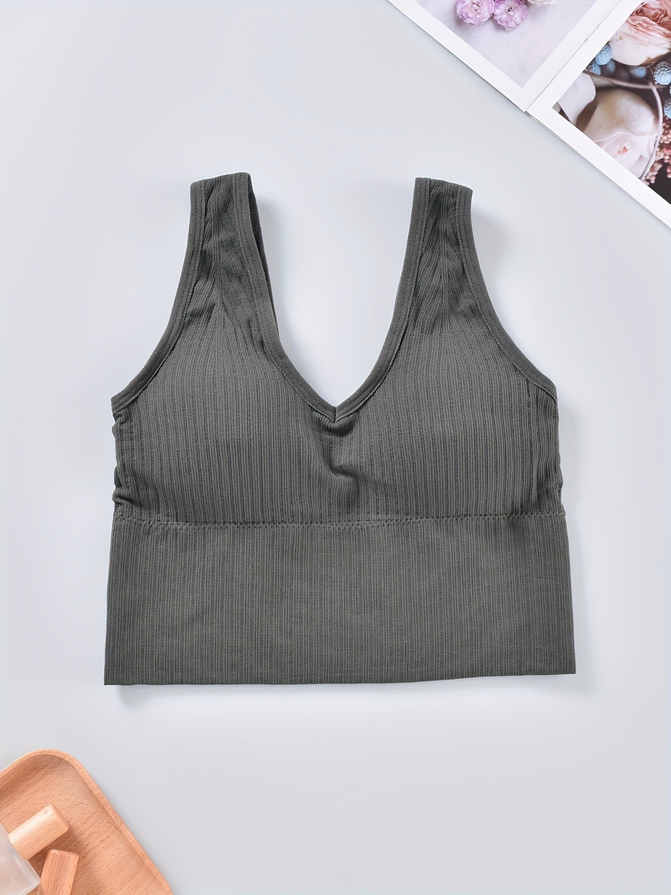 Ribbed Tank Top V Neck Sleeveless Casual Top