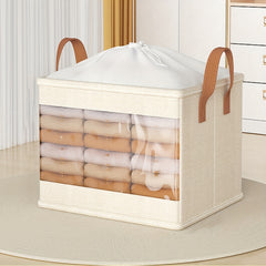 Large Capacity Clothes/Quilt Storage Box with Visual Window & Drawstring Cinch