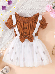 Baby Girls Off Shoulder Top Mesh Suspender Skirt