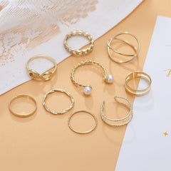 Geometric Cross Pearl Ring Set Women's Jewelry
