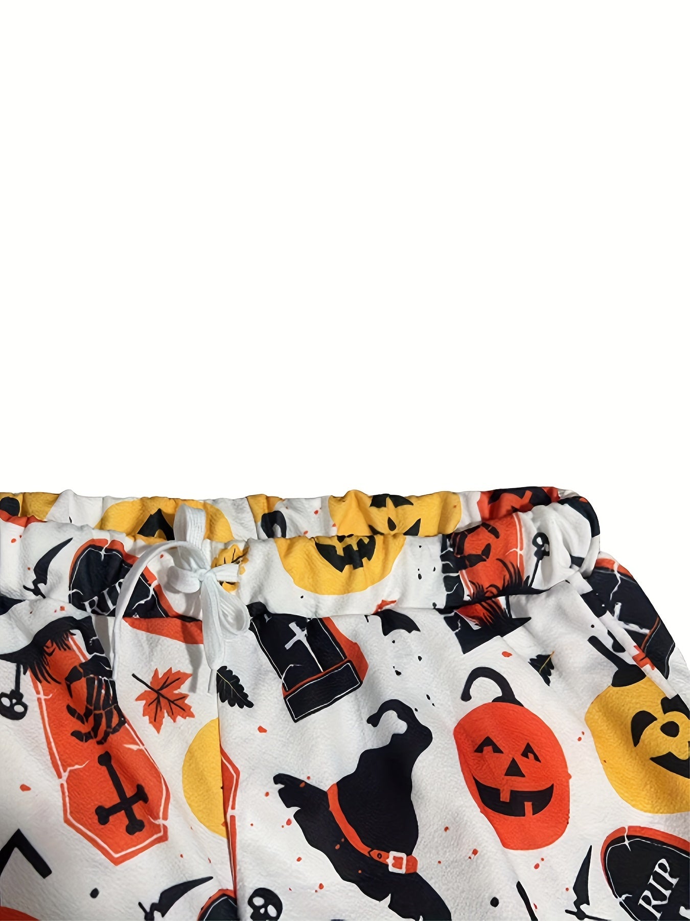  Allover Pumpkin & Witch Print Stretch Trousers With Pockets